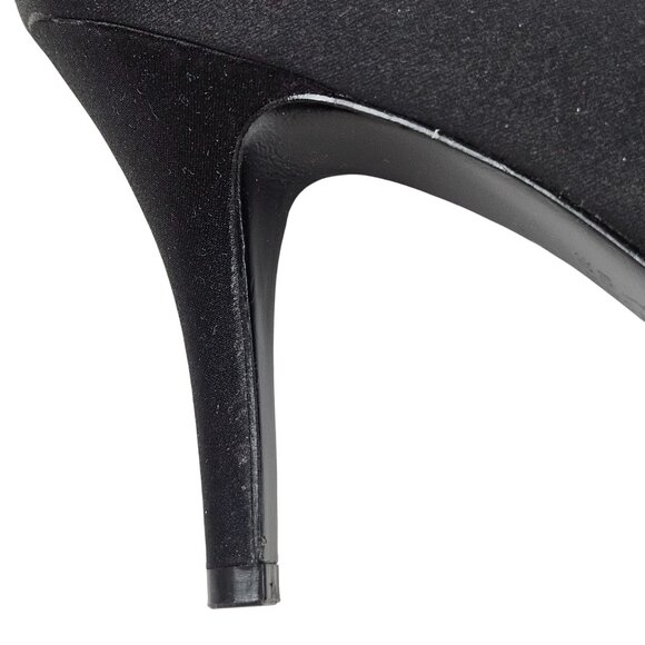 The Touch Of Nina Heels Women Size 8.5 Black Satin Peep Toe Ruffle Leather Sole - Picture 10 of 10